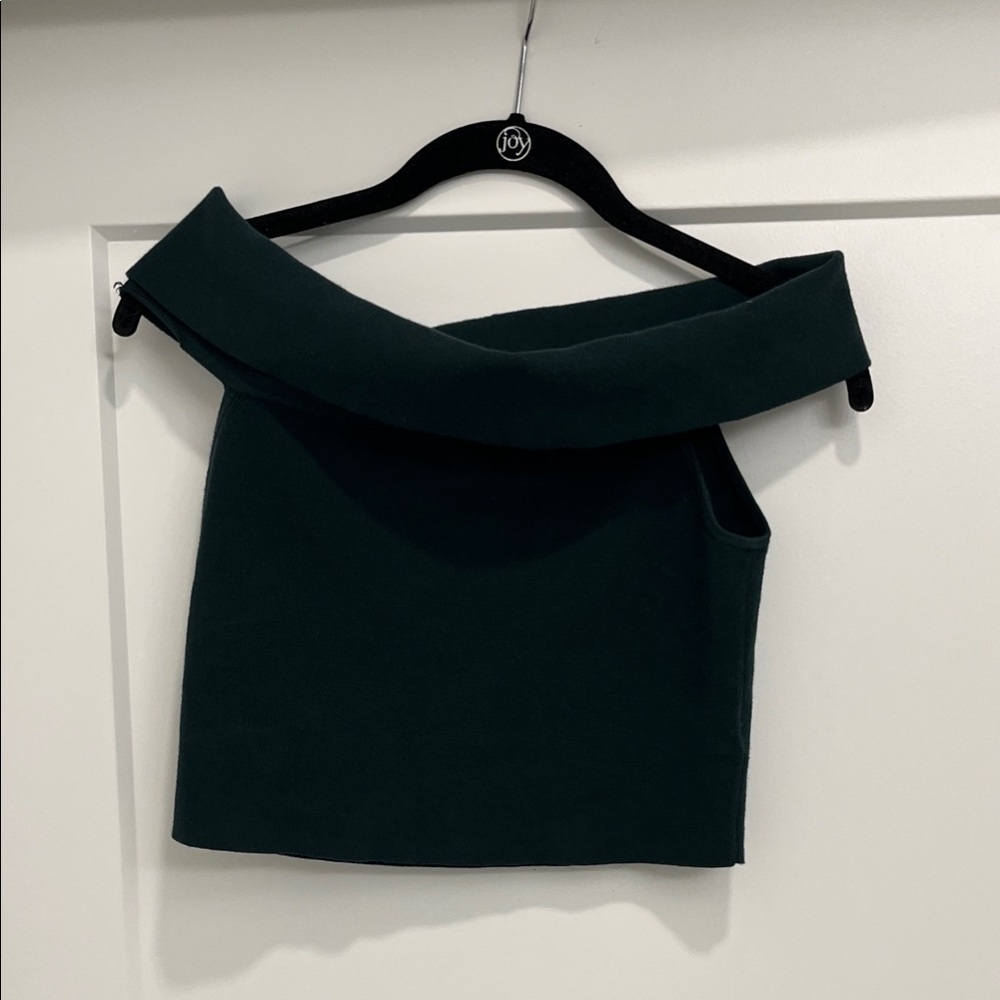 Express Dark Green Off-Shoulder Crop Top